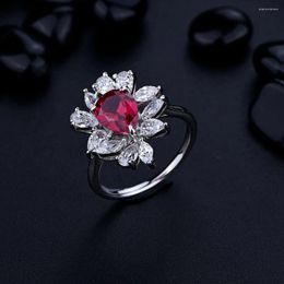 Cluster Rings Trendy Design 925 Sterling Silver 7 9mm Pear Ruby Diamond Patry For Women Korean Gem Engagement Finger Ring Gift