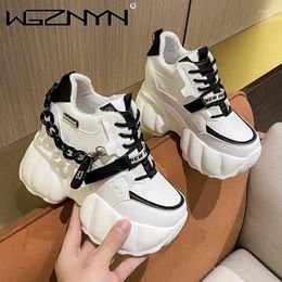 Casual Shoes Fashion Women Pink Black 10CM Thick Sole Ladies Vulcanised Sport High Platform Sneaker Woman Chain Chunky Sneakers