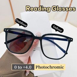 Sunglasses Vintage Square Pochromic Reading Glasses Outdoor UV Shades For Male Unisex Women Colour Changing Presbyopia Eyewear