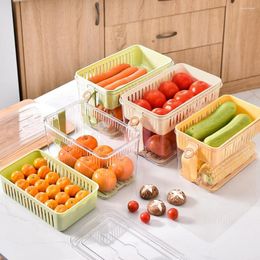 Storage Bottles Box Drain Basket Refrigerator Sealed Containers Vegetable Fruit Fresh Keeping Double-deck