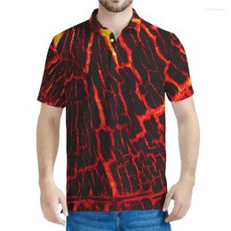 Men's Polos 3D Printed Lava Polo Shirt For Men Personality Volcano Graphic Tee Shirts Lapel Short Sleeve Tops Streetwear Button T-shirt