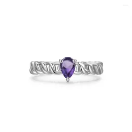 Cluster Rings S925 Silver Purple Water Drop Simulated Diamond Ring Specially Designed For Women Advanced Design Cool Style