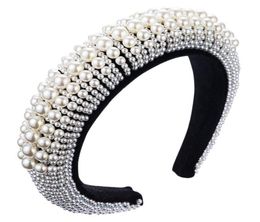 Luxury Design Hairband Fashion Pearl Cover Padded Headband For Women Dance Party Women Hair Accessories Velvet Bezel Sponge Hair B2224505