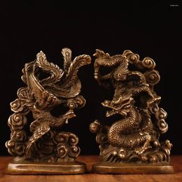 Decorative Figurines Brass Copper Dragon And Phoenix Statue Ornament Feng Shui Home Decor Decoration Accessories For Living Room Miniature