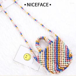 Shoulder Bags Casual Versatile Handwoven Wooden Ladies Handbag Colorful Beaded Bag Fashion Ins Stripe Women's Crossbody