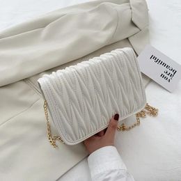 Shoulder Bags 2024 Fashion Korean Versatile Chic Personalised Small Square Bag Chain Pleated One Messenger
