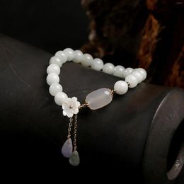 Strand Elegant Natural Opal Stone Bead Bracelets Healing Lotus Elastic Bracelet For Women Birthday Gift Jewellery