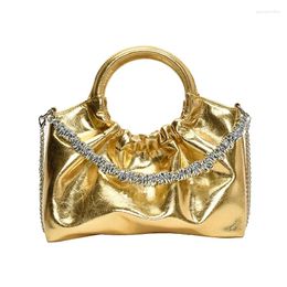 Shoulder Bags Silver Handbag Women Bag Round Ring Handle Tote Quality Soft Leather Fashion Chain Clutch Female Luxury Bolsos