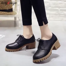 Dress Shoes Retro Round Toe Women 2024 Summer Lace-Up Oxford Woman British Platform Small Leather Black Uniform