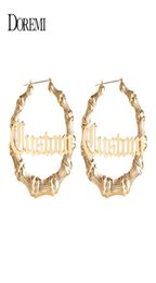 7cm Hiphop Sexy Bamboo Hoop Earrings Customizable Customise Name Earrings Bamboo Style Custom Hoop Earrings With Statement Words S9554884