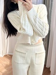 Women's Knits Pearl Buttons Cardigan For Women Round Neck Long Sleeve Single Breasted Elegant Spring 2024 Sweater