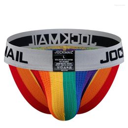 Underpants JOCKMAIL Men Underwear Sexy Men's Panties Briefs Breathable Mesh Bikini Tanga Rainbow Calzoncillos Cuecas Gay Slips