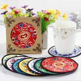 Table Mats 4 Pieces Embroidered Cloth Dining Chinese Style Protective Pad Coffee Placemat Home Color Random