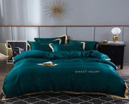 OLOEY satin silk bedding set luxury embroidery bed set Solid Colour Golden rim duvet cover sheet queen king queen size T2008222152406