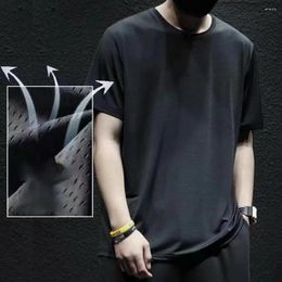 Men's Tracksuits 2Pcs/Set Men Casual Outfit O-neck Short Sleeve T-shirt Elastic Waist Wide Leg Shorts Set Solid Color Ice Silk Loose Fit