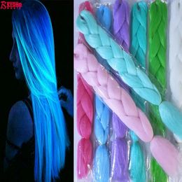 24 Inch Luminous Jumbo Braiding Hair Pre Stretched Afro Ombre Synthetic Hair Braid For White Women Box Twist 240426