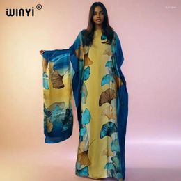 Ethnic Clothing WINYI African Dresses For Woman Long Dress With Belt Women Summer Print Kaftan Casual Elegant Holiday Bohemian Party