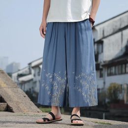 Ethnic Clothing 2024 Spring Summer Loose Men's Tang Suit Cotton Wide-leg Pants Chinese Style Men With Printed Hanfu Eight-length