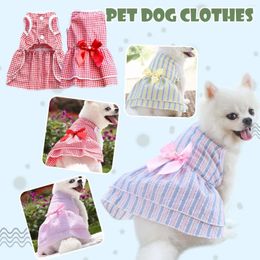 Dog Apparel Puppy Pet Dogs Summer Skirt Bow Knot Plaid Stripes Dress Costume Sling Sweetly Princess Party Birthday For