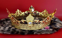 King Prince Gold Crown Tiara Metal Imperial Majestic Men Women Hair Jewelry Cosplay Proms Royal Style Party Show Accessories MO1981706635
