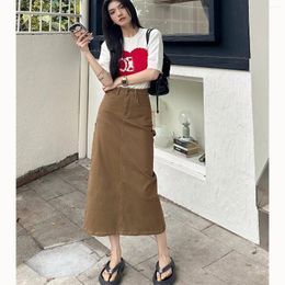 Skirts Nniu Long Denim Skirt For Women Classic Letter High-waisted A-line Elegant Fashion With Single Item Korean Brand