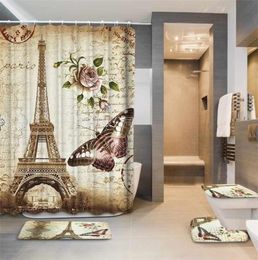 Eiffel Paris Landscape Print Bathroom Shower Curtain Set Waterproof Anti Slip Pedestal Rug Lid Toilet Cover Bath Mat Set T2007115204185
