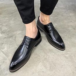 Casual Shoes Korean Style Mens Business Wedding Formal Dress Genuine Leather Pointed Toe Tide Oxfords Shoe Comfortable Sneakers