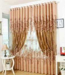 1 pcs Window Curtain Luxurious Upscale Jacquard Yarn Curtains Peony Pattern Voile Door Window Curtains Living Room Bedroom Decor 21100891