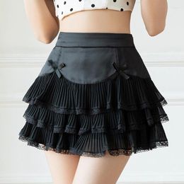 Skirts QOERLIN Lace Hollow Out Black Skirt With Shorts High Waist A-Line Liner Side Zipper Short Mini Girls Casual