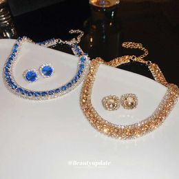 Earrings & Necklace Heavy Industry Diamond Inlaid Circular Geometric Earring Necklace Set Elegant and Highend Collarbone Chain Light Luxury Versatile Jewellery