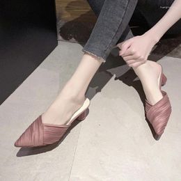 Slippers 2024 Fashion Ladies Shoes Modern Women's Outdoor Party Women Solid Heeled Closed Toe Sandals Female Zapatos