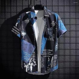 Men's Casual Shirts Men Loose Top Tropical Style Shirt With Letter Print Ice Silk Fabric Quick Dry Technology For Vacation Beach