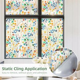 Window Stickers Film Stained Glass Cling Decorative Colorful Leaf Sticker Door Covering Non-Adhesive Decals