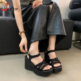 Sandals Summer Women Platform Wedges With Buckle Strap 10cm High Heels Fashion Casual Shoes Black Roman