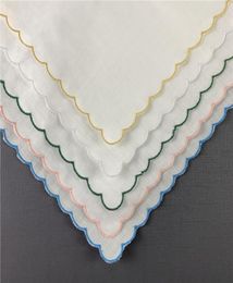 Set of 12 Home Textiles Wedding Handkerchiefs Ladies Handkerchief Irish Linen Colour embroidered Scalloped Edge Hankies 3030 CM6638408