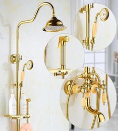 Brass And Jade Shower Faucet Luxury Rain Set Wall Mount Gold Bathroom With Slide Bar Bathtub Bidet Sets4761660