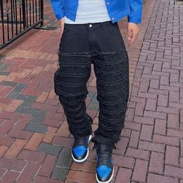Men's Jeans Men Street HipHop Stylish Ripped Patch Spliced Loose Pants Good Quality Male Solid Straight Casual Denim Trousers