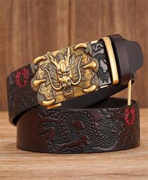 Men Belt Genuine Leather High Quality Cowhide Handmade Waistbands Chinese Dragon Pressed Straps Male Designer Belts 2203152339716