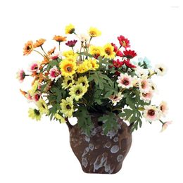 Decorative Flowers 10pcs Artificial Chrysanthemum DIY Bouquet Material Package Includes Leaves 1pcs 5 Head Flower Poles