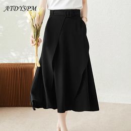 Skirts 2024 Irregular Elegant Women's Pleated With Belt High Waist Umbrella Skirt Spring Summer Casual Office Lady Clothing