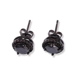 Mens Hip Hop Stud Earrings Jewellery Fashion Black Silver Simulated Diamond Round Earring For Men1350387