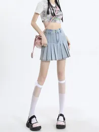 Skirts Summer 2024 Y2k Denim Pleated Mini Solid Casual Woman Fashion Korean Style High Waist Skirt