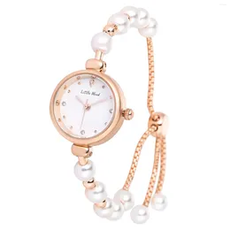 Wristwatches LANCARDO Pearl Bracelet Watch Steel Beaded Adjustable Waterproof Analogue Quartz Fashion Exquisite Women's Gift