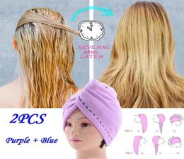 2PCS Rapided Drying Hair Towel Microfiber Towel Quick Dry Hair Magic Drying Turban Wrap Shower Cap Bathing Hat Rapid181b8385934