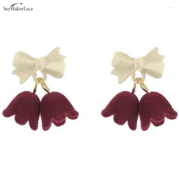 Stud Earrings Unique Design Wine Red Velvet Flower Bow For Women Fashion Wedding Jewellery Party Accessries Gifts