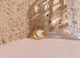 Pendant Necklaces Natural Mother Of Pearl Casting Moon Star Circle Coin Necklace For Woman 18K Gold Plated Stainless Steel Jewelry7448057