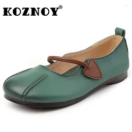 Casual Shoes Koznoy 1.5cm Retro Ethnic 2024 Genuine Leather Mom Autumn Women Soft Soled Flat Round Toe Shallow Hook Slip On Big Size