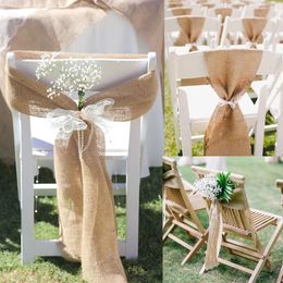 17cm x 275cm Naturally Vintage Burlap Chair Sashes Jute Tie Bow for Rustic Wedding Decorations 240430