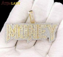 Iced Out Bling 5A CZ Paved Gold Colour Letter Money Pendant Necklace With Long Rope Chain For Woman Men Hip Hop Jewellery 22012235g4895320