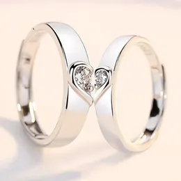 Cluster Rings Heart Lover Couple Ring Simple Matching Engagement Wedding Adjustable Jewelry Gift For Men Women